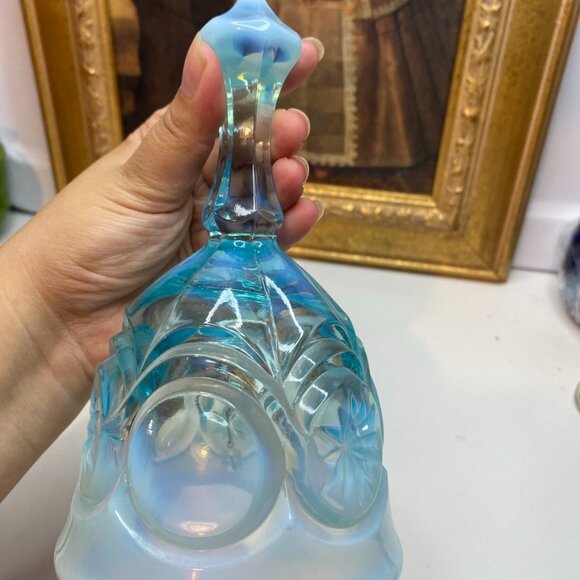 Vintage FENTON Blue Opalescent Bell Approx 7” x 4” Moons And Stars - Picture 3 of 8